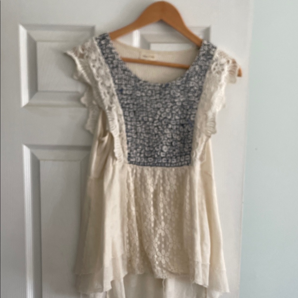 Meadow Rue Cream and Blue Lace Blouse